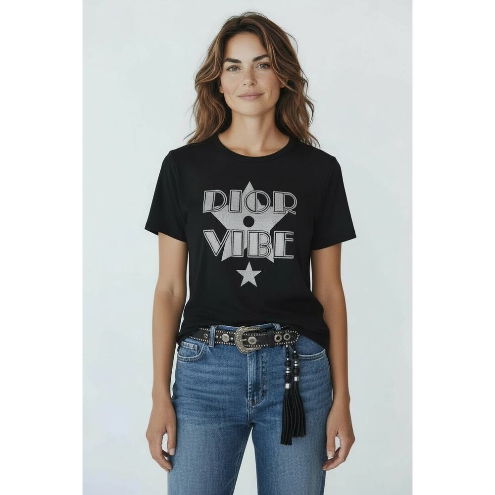 Dior Vibe Linen Blend Tee Shirt in Black Size XS